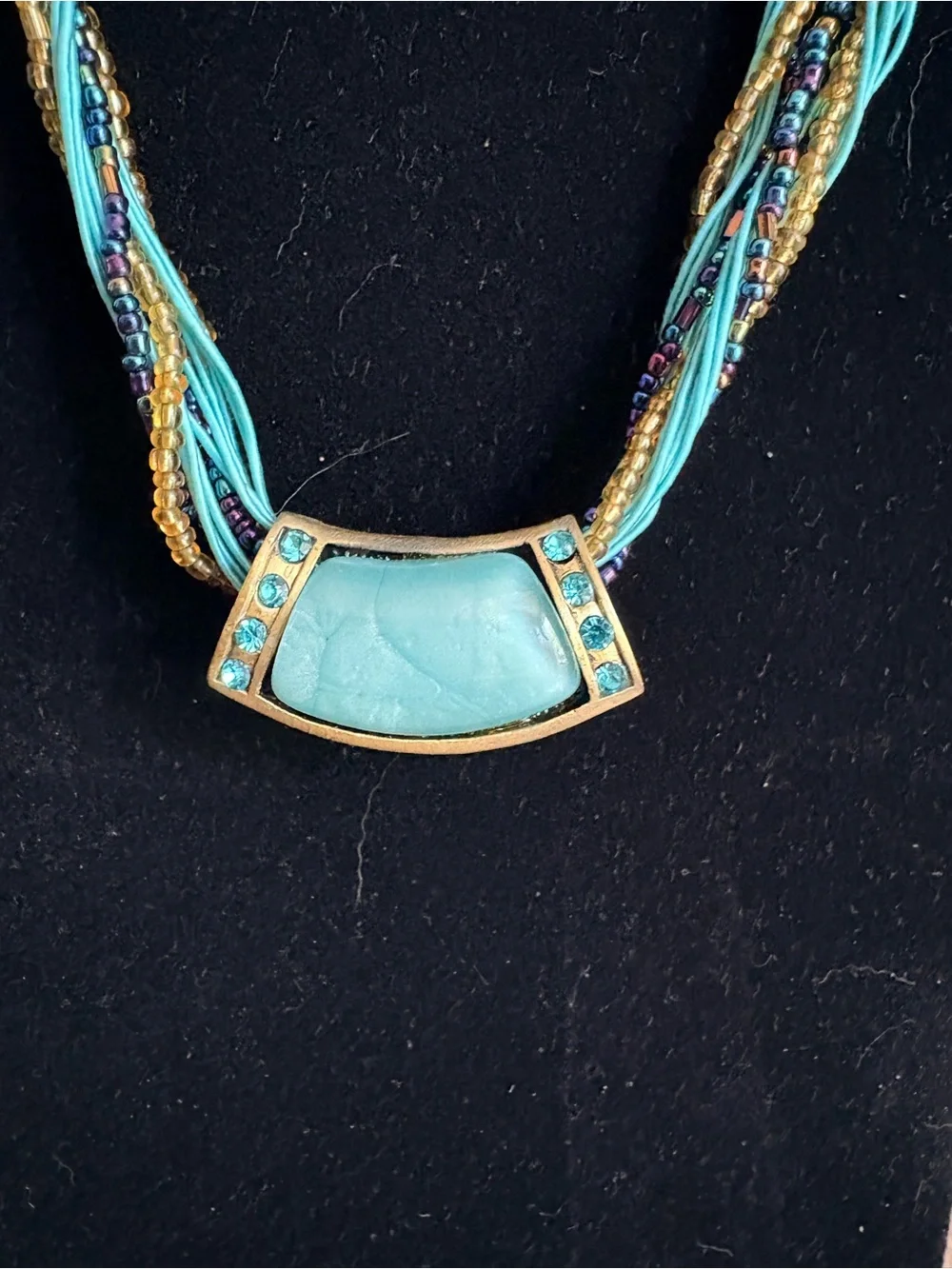 Turquoise Multi-Strand Beaded Necklace with Gold Accent